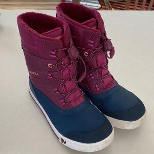 MERRELL SNOW BANK 3.0 WATERPROOF SNOW BOOTS NAVY PURPLE MAGENTA GIRLS SZ 4
